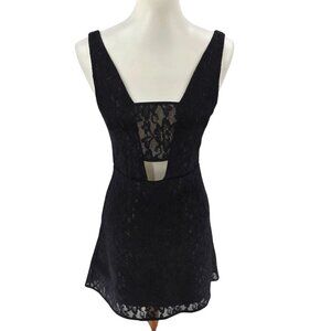Express Black Lace Mini Dress With Mesh Detail & Back Zipper, 4
